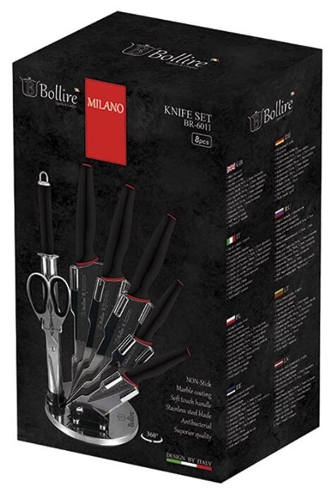 Набор Bollire Milano 5 ножей, ножницы и мусат с подставкой (фото modal 2)