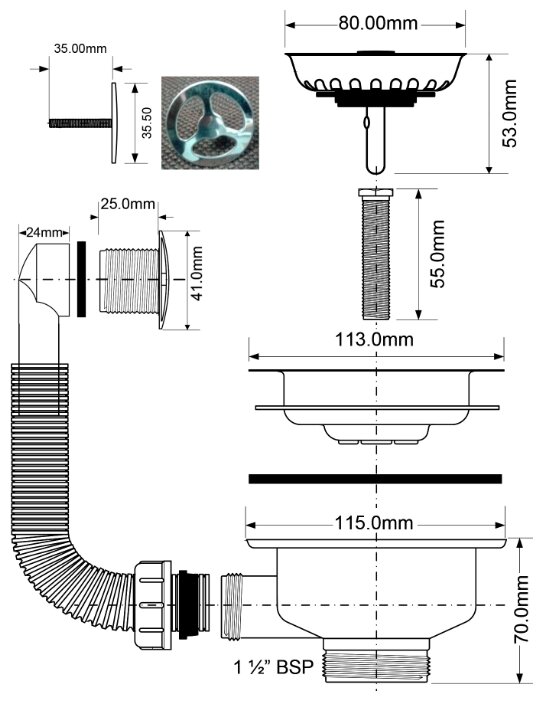 Слив-перелив для раковины, для ванны McALPINE OF2-113SAB (фото modal 2)