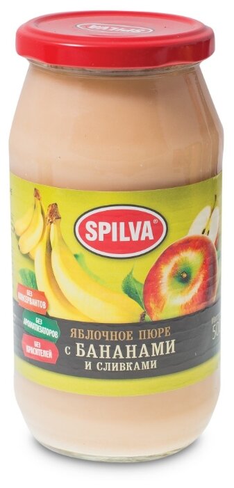 Пюре Spilva яблочное с бананами и сливками, банка 500 г (фото modal 1)