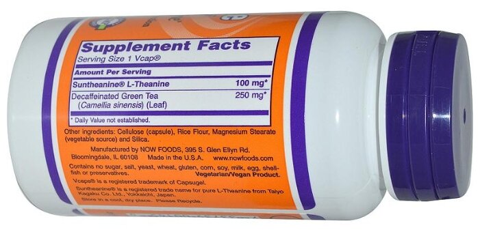 Аминокислота NOW L-Theanine 100 mg (90 капсул) (фото modal 2)