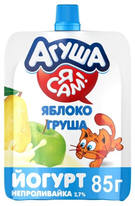 Йогурт питьевой Агуша «Я Сам! ложка больше не нужна!» яблоко, груша (с 3-х лет) 2.7%, 85 г (фото modal 1)