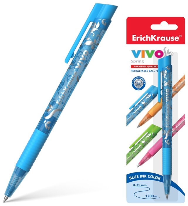 ErichKrause ручка шариковая Vivo Spring в блистере, 0.7 мм (45025) (фото modal 1)