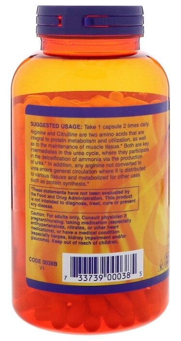 Аминокислота NOW Arginine 500 mg & Citrulline 250 mg (240 капсул) (фото modal 2)
