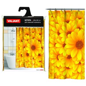 Штора для ванной Valiant Желтые цветы 180х180 (фото modal nav 1)