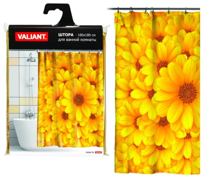 Штора для ванной Valiant Желтые цветы 180х180 (фото modal 1)