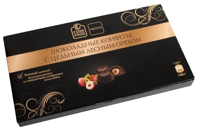 Набор конфет Fine Food Шоколадные конфеты с цельным лесным орехом, темный шоколад, 190г (фото modal 1)