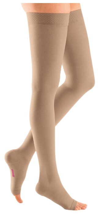 Чулки mediven Plus с силиконовой резинкой на широкое бедро, открытый носок, 3 класс (фото modal 1)