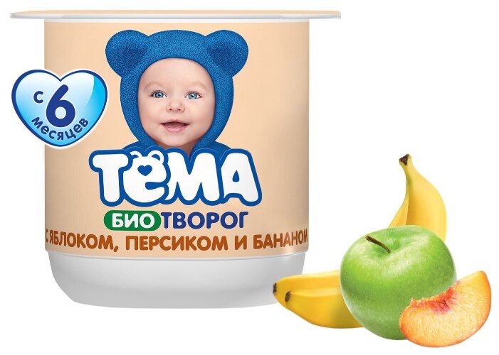 Творог Тёма детский яблоко, персик, банан (с 6-ти месяцев) 4.2%, 100 г (фото modal 1)