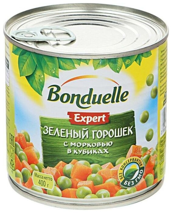 Зеленый горошек Bonduelle Expert с морковью в кубиках, жестяная банка 400 г (фото modal 1)