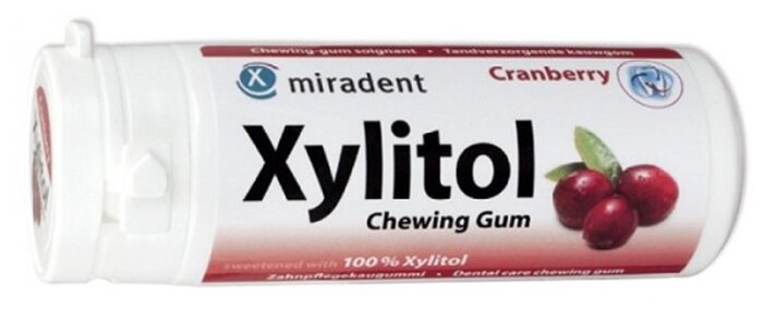 Жевательная резинка miradent Xylitol Chewing Gum Клюква, без сахара 30 шт. (фото modal 1)