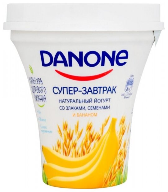Питьевой йогурт Danone Супер-завтрак со злаками, семенами и бананом 2.6%, 235 г (фото modal 1)