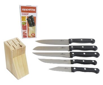Набор Appetite Шеф 5 ножей с подставкой (фото modal 1)