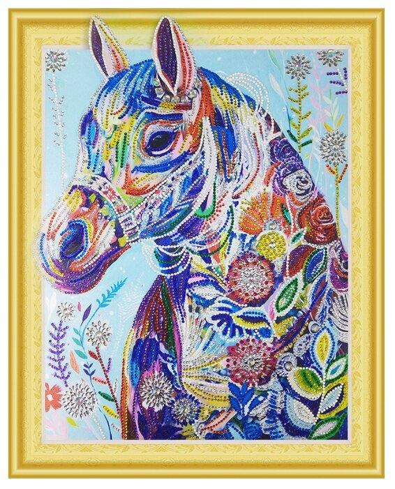 Color Kit Набор алмазной вышивки с фигурными стразами Цветочная лошадь (FKU011) 40х50 см (фото modal 1)