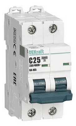 Автоматический выключатель DEKraft ВА-105 2P (C) 10kA (фото modal 1)