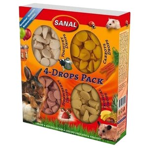 Лакомство для кроликов, грызунов Sanal 4-Drops pack йогурт, морковь, клубника, тропические фрукты (фото modal nav 1)