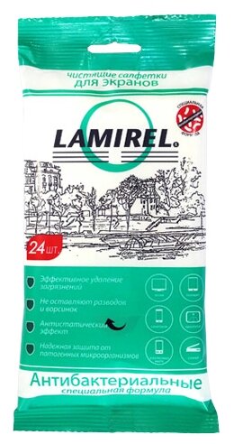 Lamirel Антибактериальные чистящие влажные салфетки 24 шт. для экрана (фото modal 1)