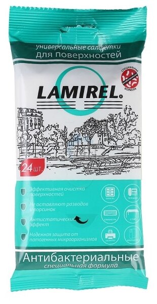 Lamirel Антибактериальные универсальные влажные салфетки 24 шт. для оргтехники (фото modal 2)
