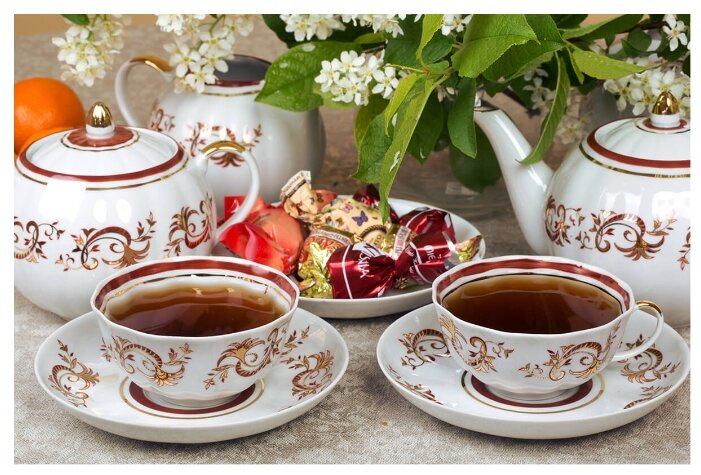 Чайный сервиз Дулёвский фарфор Тюльпан Золотое кружево 21 предмет с1715 (фото modal 7)