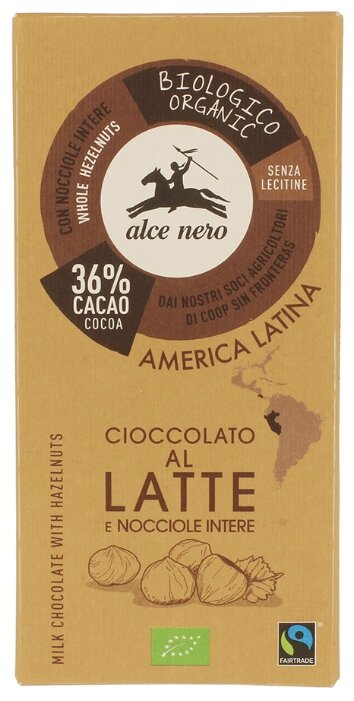 Шоколад Alce Nero молочный с лесным орехом (фото modal 1)