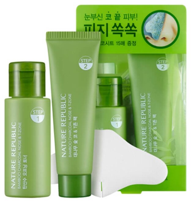Набор NATURE REPUBLIC Bamboo charcoal nose & t-zone pack (фото modal 1)