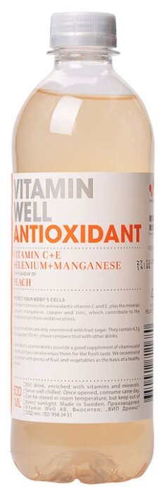 Напиток витаминный ароматизированный Antioxidant Персик Витамины C + E Селен Марганец негазированный, ПЭТ (фото modal 1)