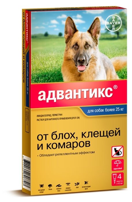 Адвантикс (Bayer) Капли на холку для собак более 25 кг (4 пипетки) (фото modal 1)