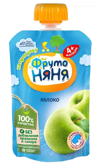 Пюре ФрутоНяня из яблок натуральное гипоаллергенное (с 4 месяцев) мягкая упаковка 90 г, 1 шт (фото modal 1)