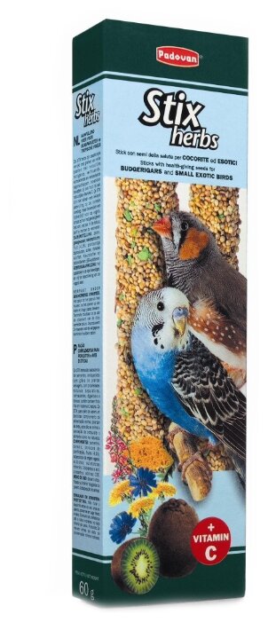 Лакомство для птиц Padovan Stix Herbs для попугаев и экзотических птиц антистрессовые с травами (фото modal 1)