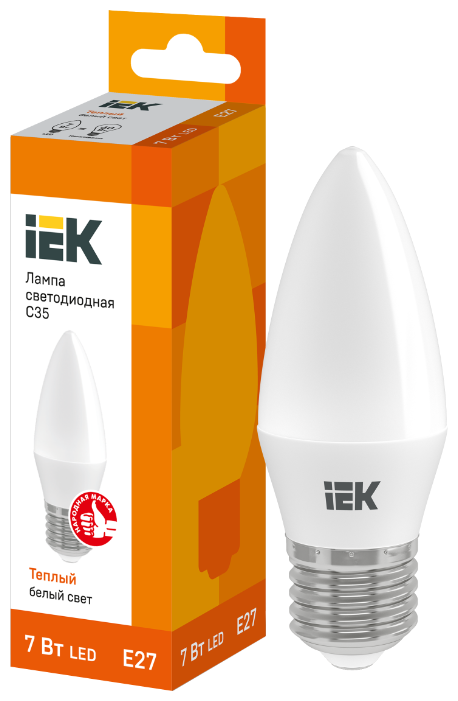 Лампа светодиодная IEK ECO 3000K, E27, C35, 7Вт (фото modal 1)