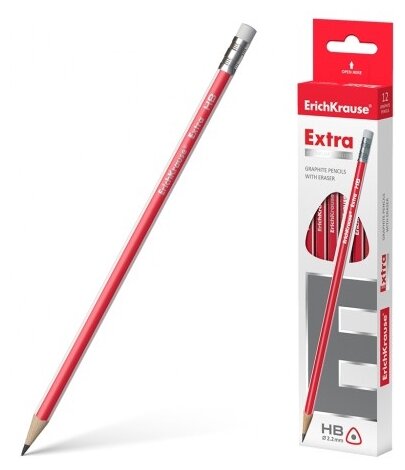 ErichKrause Набор чернографитных трехгранных карандашей с ластиком Extra HB 12 шт (43574) (фото modal 1)