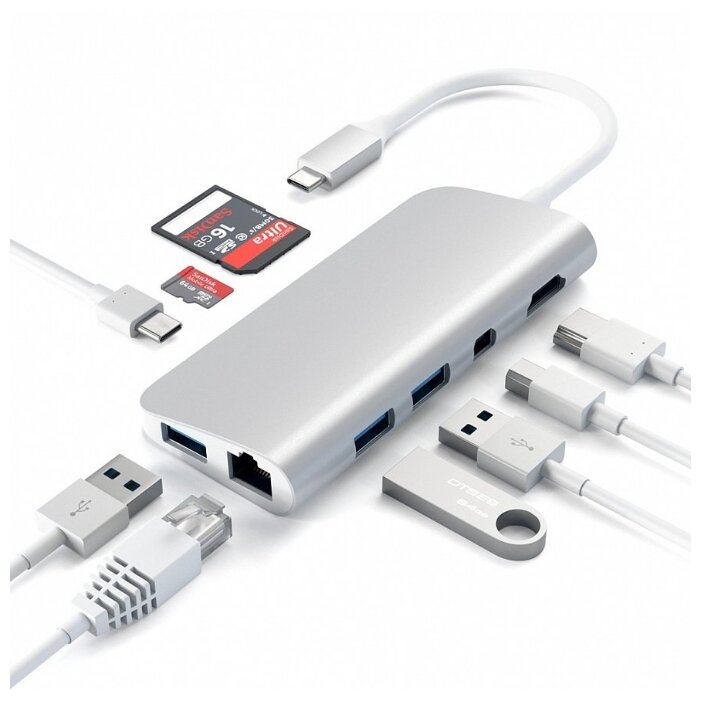 USB-концентратор Satechi Aluminum Type-C Multimedia Adapter (ST-TCMM8PA), разъемов: 4 (фото modal 4)