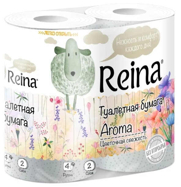 Туалетная бумага Reina Aroma Цветочная свежесть белая двухслойная (фото modal 1)