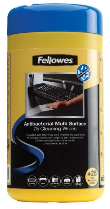 Fellowes Antibacterial Multi Surface Cleaning Wipes влажные салфетки 100 шт. для оргтехники (фото modal 1)