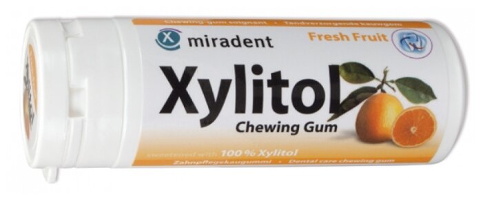 Жевательная резинка miradent Xylitol Chewing Gum Свежие фрукты, без сахара 30 шт. (фото modal 1)