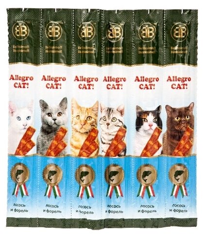 Лакомство для кошек B&B Allegro Cat! Мясные колбаски лосось/форель (фото modal 1)