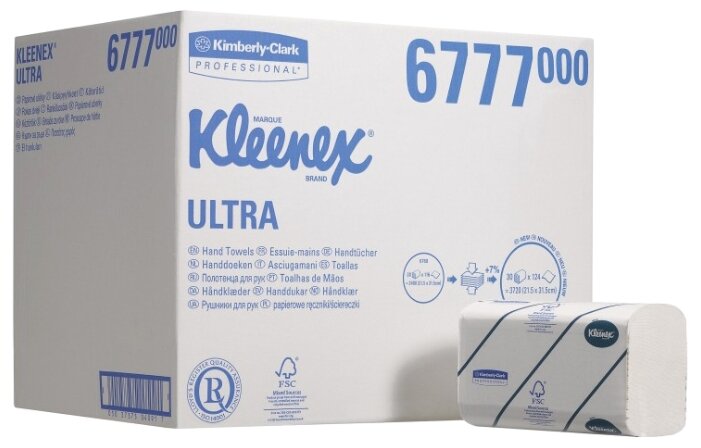 Полотенца бумажные Kleenex Ultra 6777 двухслойные белые в пачках (фото modal 1)