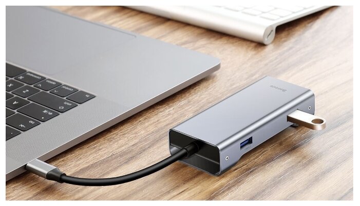 USB-концентратор Baseus Multi-functional HUB Type-C - 2xUSB/HDMI/Type-C/RJ45 (CATXF-0G), разъемов: 3 (фото modal 6)