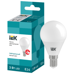 Лампа светодиодная IEK ECO шар 4000K, E14, G45, 3Вт (фото modal nav 1)