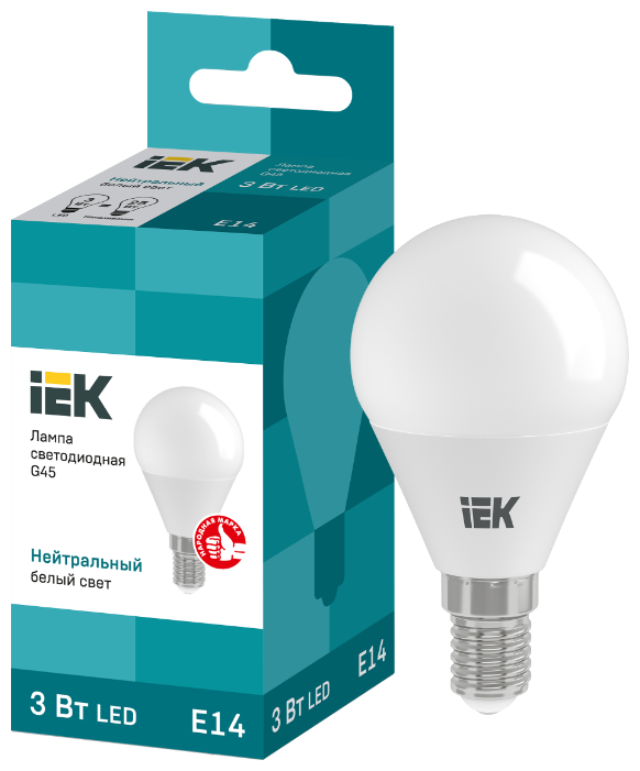 Лампа светодиодная IEK ECO шар 4000K, E14, G45, 3Вт (фото modal 1)