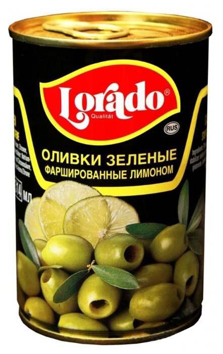 Lorado Оливки зеленые фаршированные лимоном, жестяная банка 314 мл (фото modal 1)