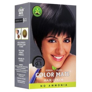 Хна Color Mate травяная краска для волос, тон 9.1 natural black (фото modal nav 1)