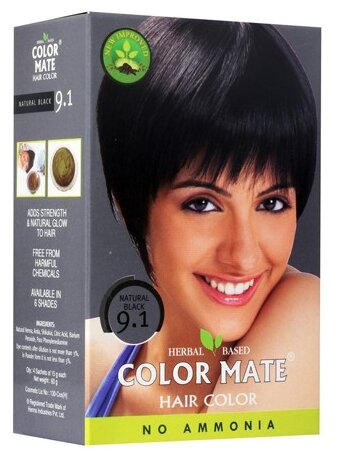 Хна Color Mate травяная краска для волос, тон 9.1 natural black (фото modal 1)