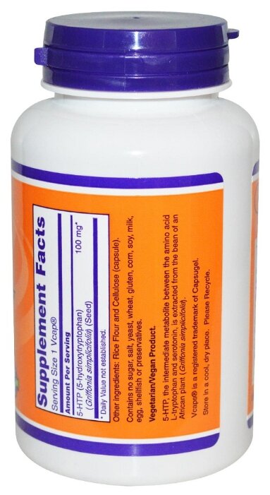 Аминокислота NOW 5-HTP 100 mg (120 капсул) (фото modal 2)