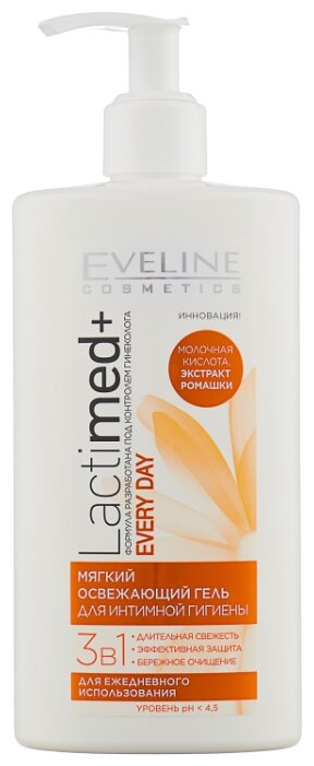 Eveline Cosmetics Мягкий освежающий гель для интимной гигиены LACTIMED+ 3в1 Every Day, 250 мл (фото modal 1)