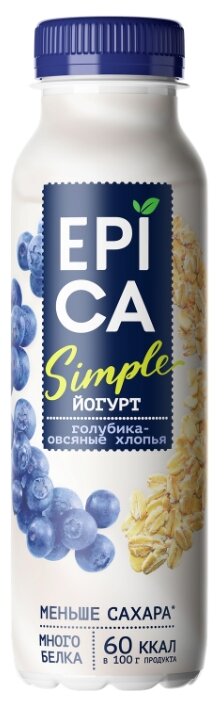 Питьевой йогурт EPICA Simple голубика-овсяные хлопья 1.2%, 290 г (фото modal 1)