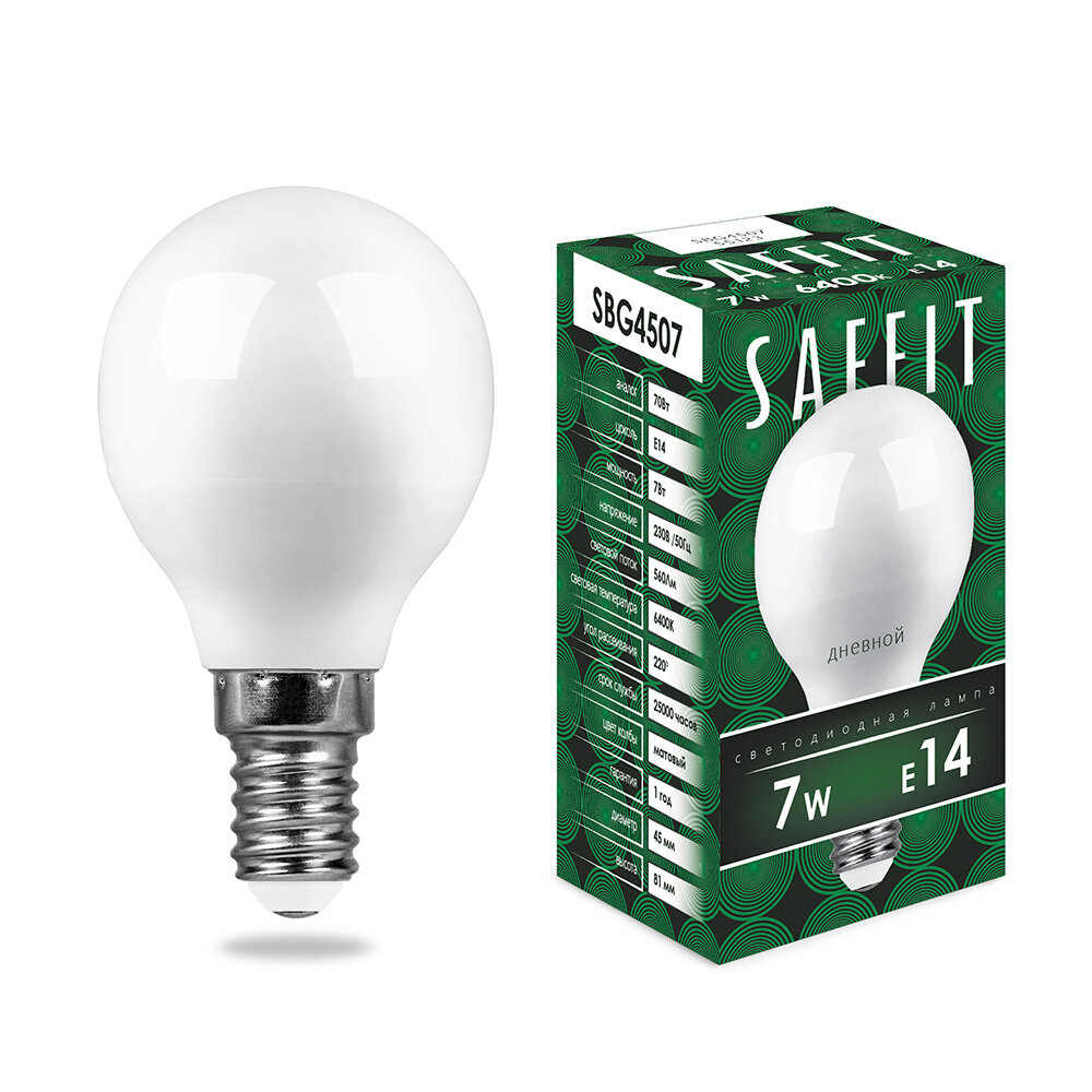 Лампа Saffit E14 G45 7Вт 6400K (фото modal 8)