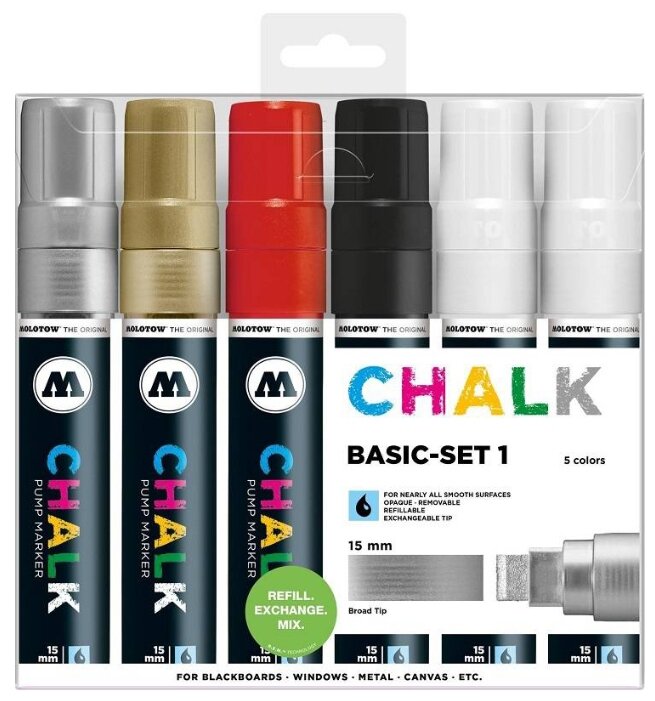 Molotow Набор меловых маркеров 15 мм Chalk Basic set 1, 6 шт. (200476) (фото modal 1)