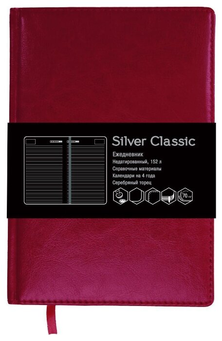 Ежедневник Listoff Silver Classic недатированный, искусственная кожа, А5, 152 листов (фото modal 1)