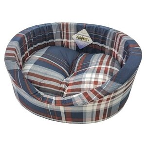 Лежак для кошек, для собак Бобровый Дворик с бортиком Шотландка синяя №1 42х35х16 см (фото modal nav 1)