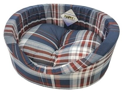 Лежак для кошек, для собак Бобровый Дворик с бортиком Шотландка синяя №1 42х35х16 см (фото modal 1)